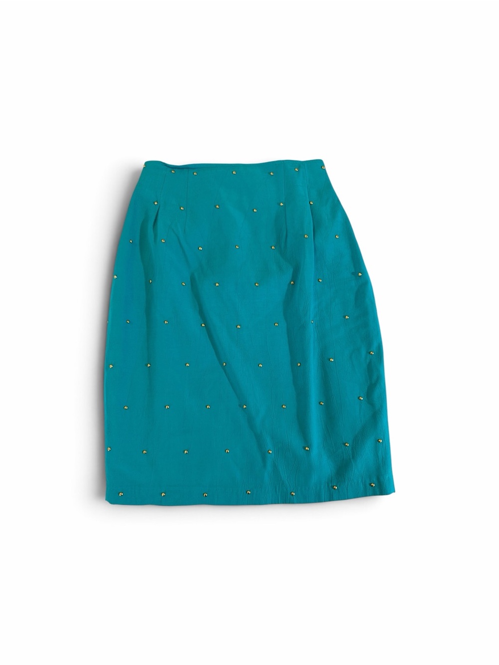 Vintage 80s IIF Turquoise Studded Pencil Skirt Gold Domes Teal